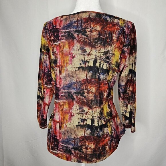 Parsley & Sage Size Medium Abstract Multicolor Print Button Detail Top - Picture 3 of 9
